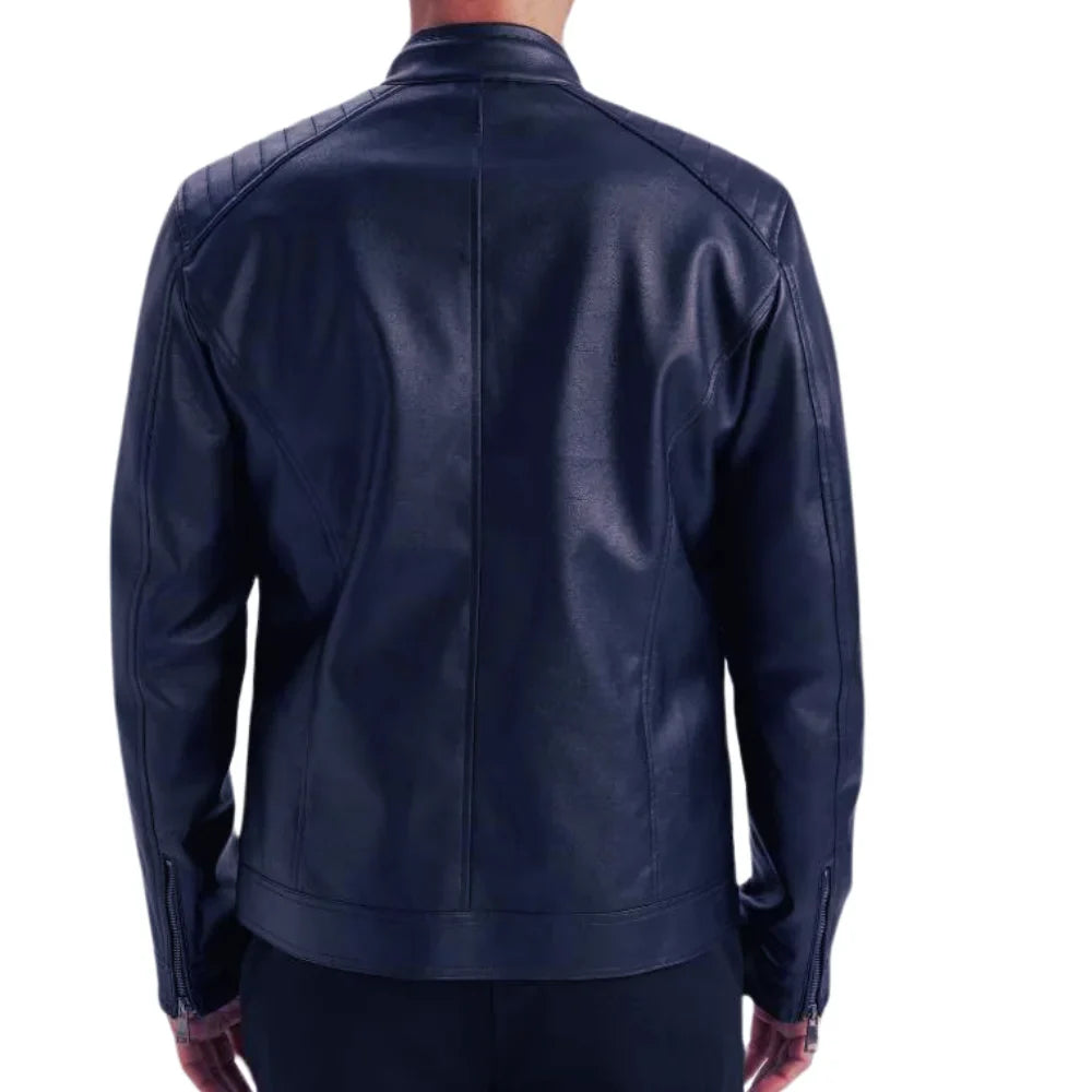 Mens Genuine Lambskin Blue Leather Jacket