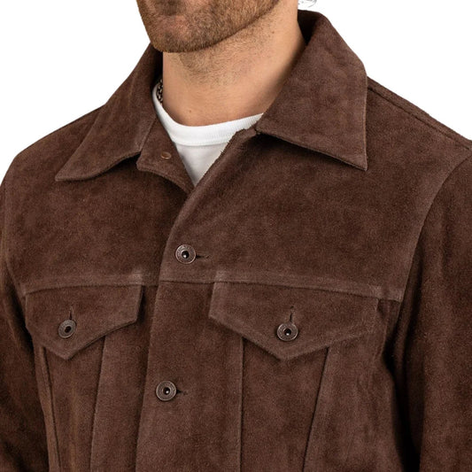 James Men's Shirt Collar Dark Brown Suede Leather Jacket