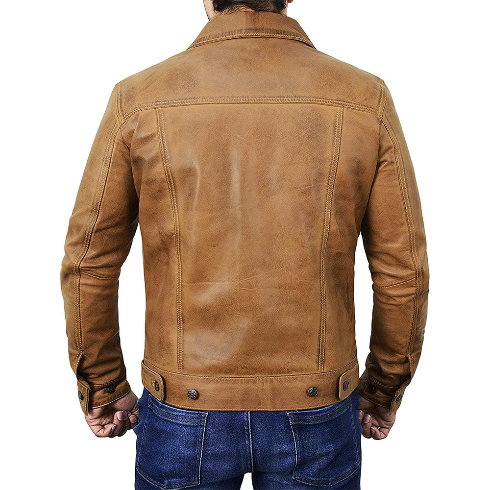 Men's Brown Trucker Leather Jacket