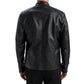 Men's Black Quilted Biker Leather Jacket - Back View
