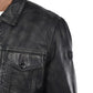 Mens Washed Black Leather Trucker Style Jacket