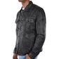Mens Washed Black Leather Trucker Style Jacket