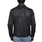 Mens Washed Black Leather Trucker Style Jacket