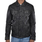 Mens Washed Black Leather Trucker Style Jacket