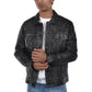 Mens Washed Black Leather Trucker Style Jacket