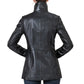 Women’s High-Collar Black Lambskin Leather Jacket with Brown Details
