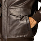 Men's Aviator A2 Vintage Brown Leather Bomber Jacket - Close up