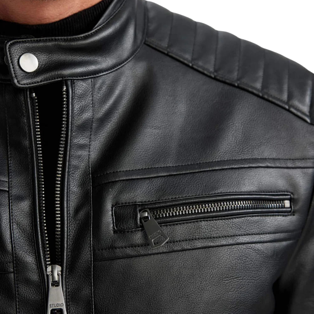 Men's Black Quilted Leather Jacket