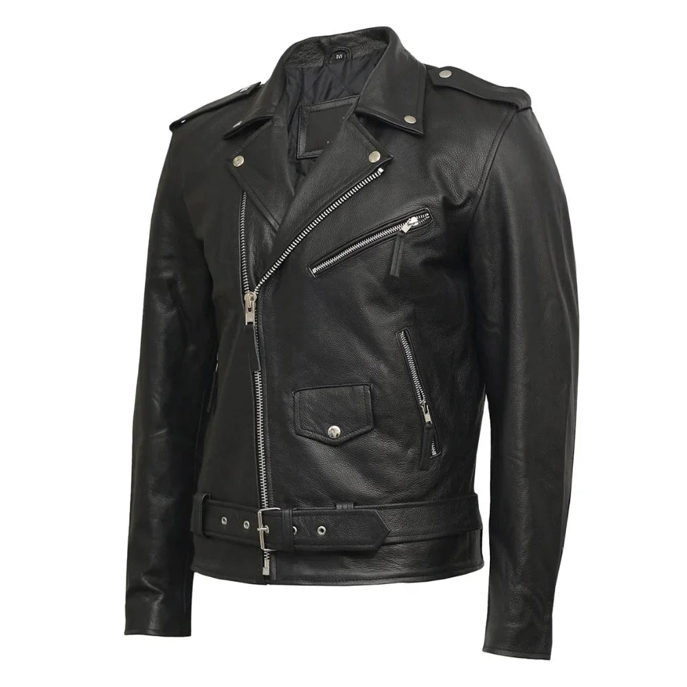 Brando Mens Genuine Leather Jacket Cowhide