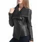 Women’s Asymmetrical Black Leather Jacket with Wool Blend Overlay
