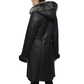 Women's Black Sheepskin Duffle Coat With Detachable Hood