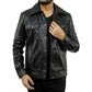 Mens Four Pockets Black Leather Trucker Jacket