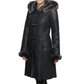 Women's Black Sheepskin Duffle Coat With Detachable Hood