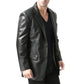 Men's Black Two Button Real Leather Blazer Jacket