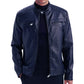 Mens Genuine Lambskin Blue Café Racer Leather Jacket