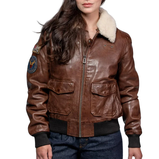 Women’s Shearling Brown USAAF Leather Aviator Jacket