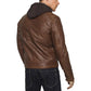 Men's Mocca Brown Leather Bomber Jacket with Removable Hood