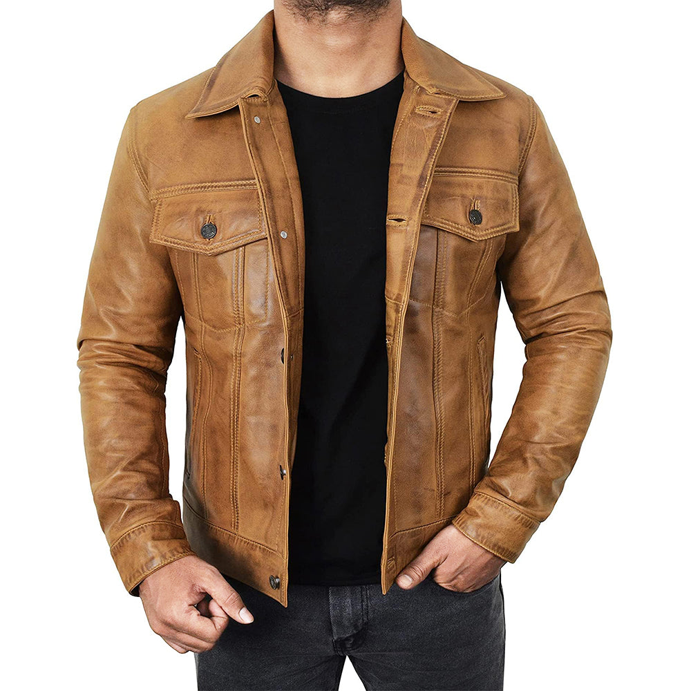 Men's Brown Trucker Leather Jacket