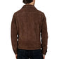Men's Shirt Collar Dark Brown Suede Leather Trucker Jacket