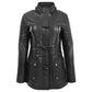 Women’s Sheepskin Black Leather Duffle Coat with Removable Sherpa Hood