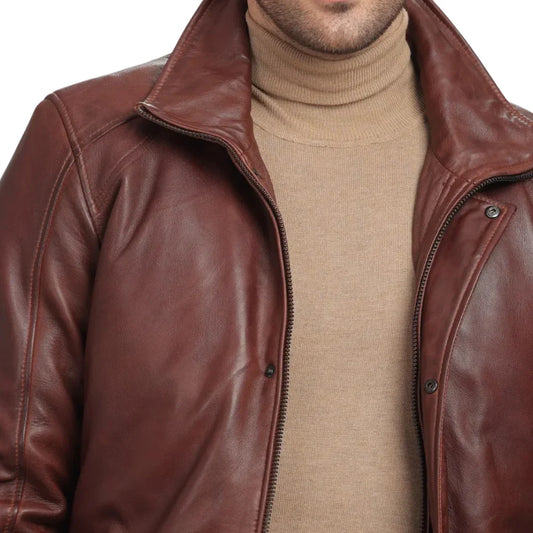 Men's Real Lambskin Leather Brown Car Coat