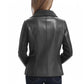 Women’s Asymmetrical Black Leather Jacket with Wool Blend Overlay