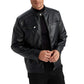 Men's Black Quilted Biker Leather Jacket - Front View