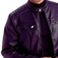 Close Up of Men's Purple Quilted Biker Leather Jacket