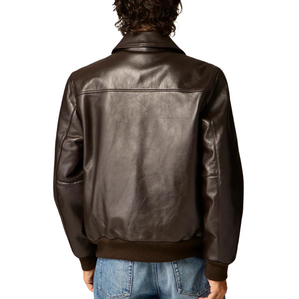 Men's Aviator A2 Vintage Brown Leather Bomber Jacket - Back View