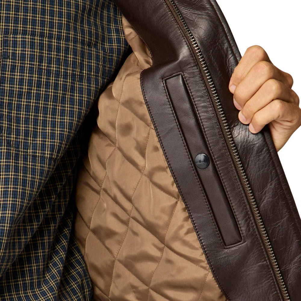 Close up Of ​Men's Aviator A2 Vintage Brown Leather Bomber Jacket