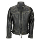 Mens Distressed Real Lambskin Black Leather Biker Jacket