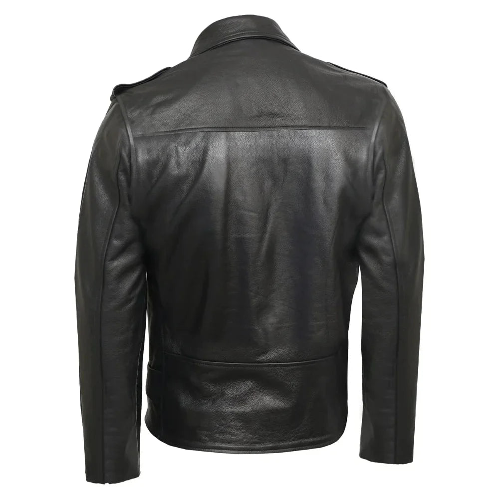 Brando Mens Leather Biker Jacket Cowhide