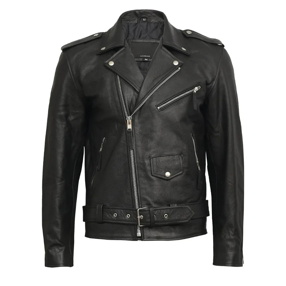 Brando Mens Genuine Leather Biker Jacket Cowhide