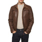 Men's Mocca Brown Leather Bomber Jacket with Removable Hood