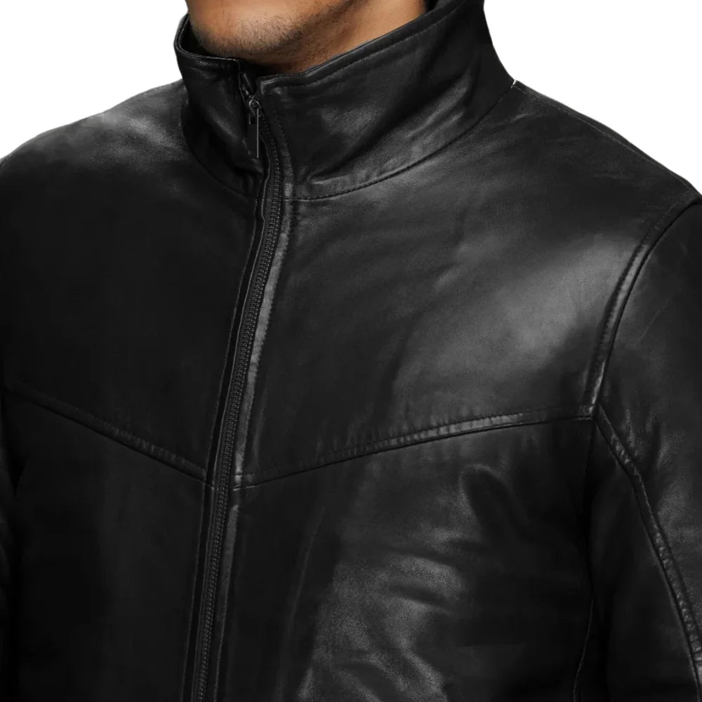 Men’s Genuine Lamb Leather Walking Coat with Detachable Quilted Vest