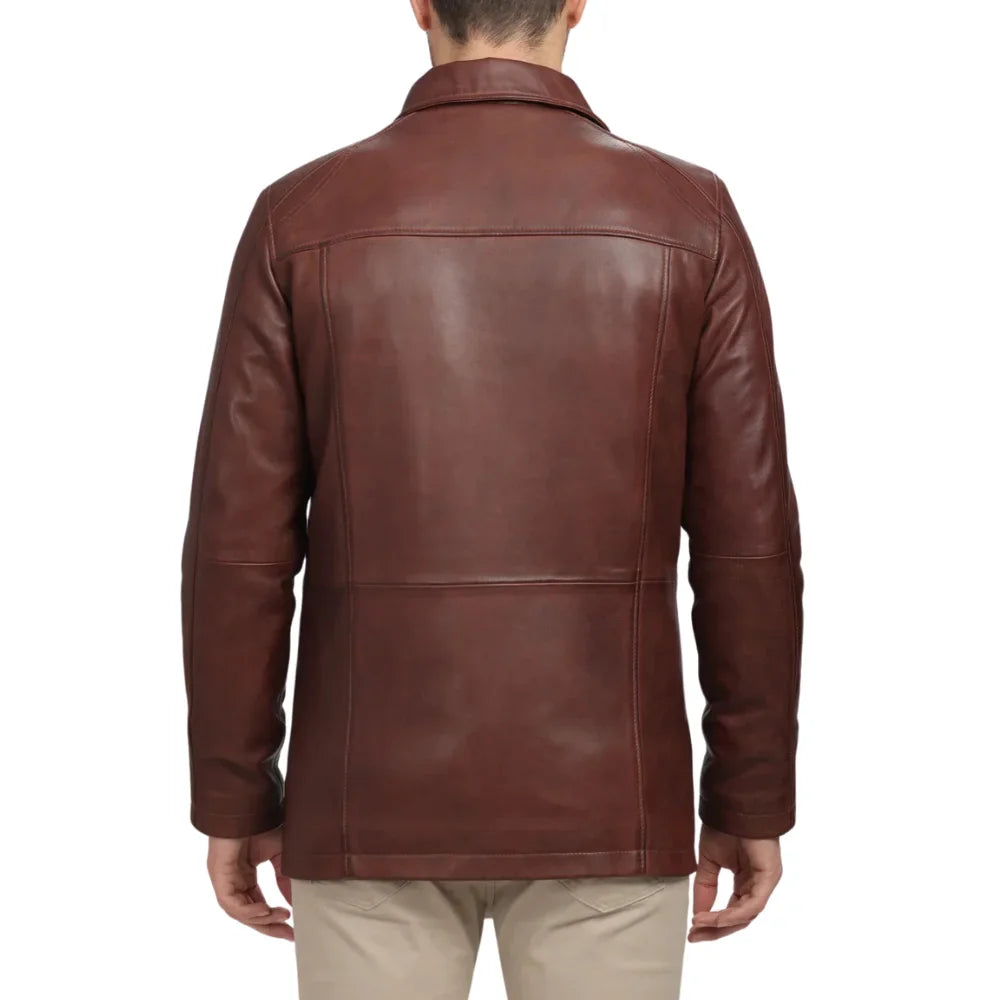 Men's Real Lambskin Leather Brown Car Coat