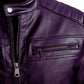 Men's Purple Quilted Biker Leather Jacket - Close Up