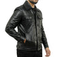 Mens Four Pockets Black Leather Trucker Jacket