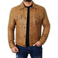 Men's Camel Brown Trucker  Leather Jacket