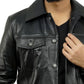 Mens Four Pockets Black Leather Trucker Jacket
