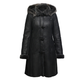 Women's Black Sheepskin Duffle Coat With Detachable Hood