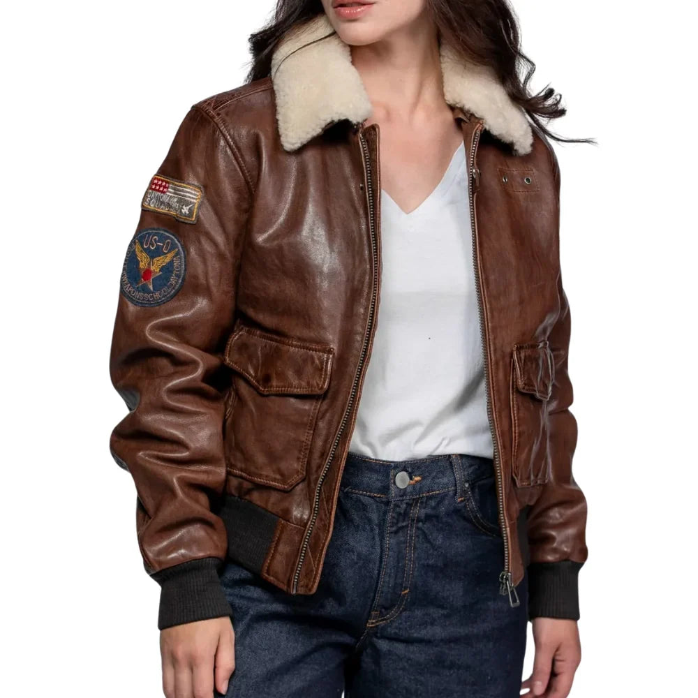 Women’s Shearling Brown USAAF Leather Aviator Jacket