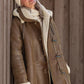 Women's Brown Sheepskin Duffle Coat With Hood