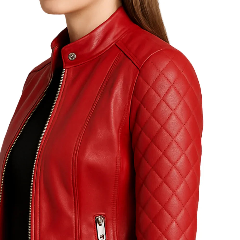 Women's Quilted Real Leather Cafe Racer Jacket