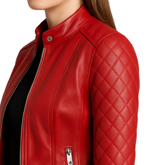 Women's Quilted Real Leather Cafe Racer Jacket